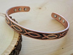 Pure Copper Magnetic Bracelet Arthritis Therapy Energy Cuff Jesus Fish