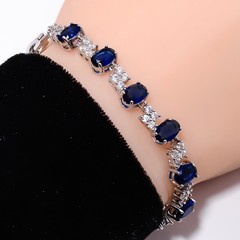 Blue Sapphire -Simulated, CZ 925 Sterling Silver Adjustable Bracelet 7-8″ B1512