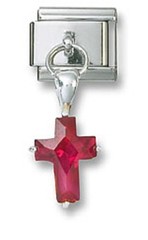 Italian Charm Link Dangle Red Crystal Cross Sterling Silver Fit 9 mm Bracelet
