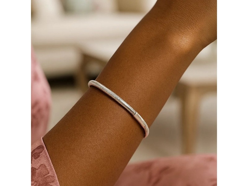 925 Sterling Silver Basketweave Stretch Bangle Rhodium Plated Woven Mesh gallery