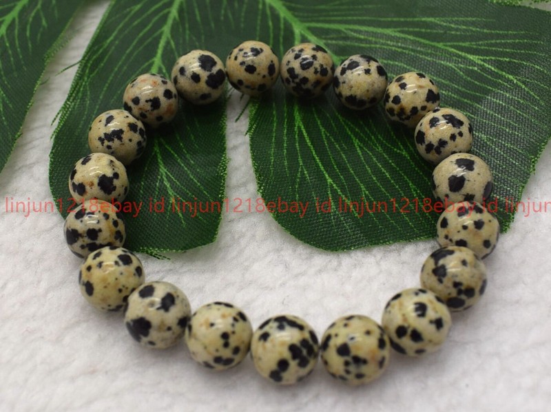 6 Pcs Natural 6/8/10mm White Dalmatian Jasper Round Gemstone Bead Bracelet 7.5in gallery