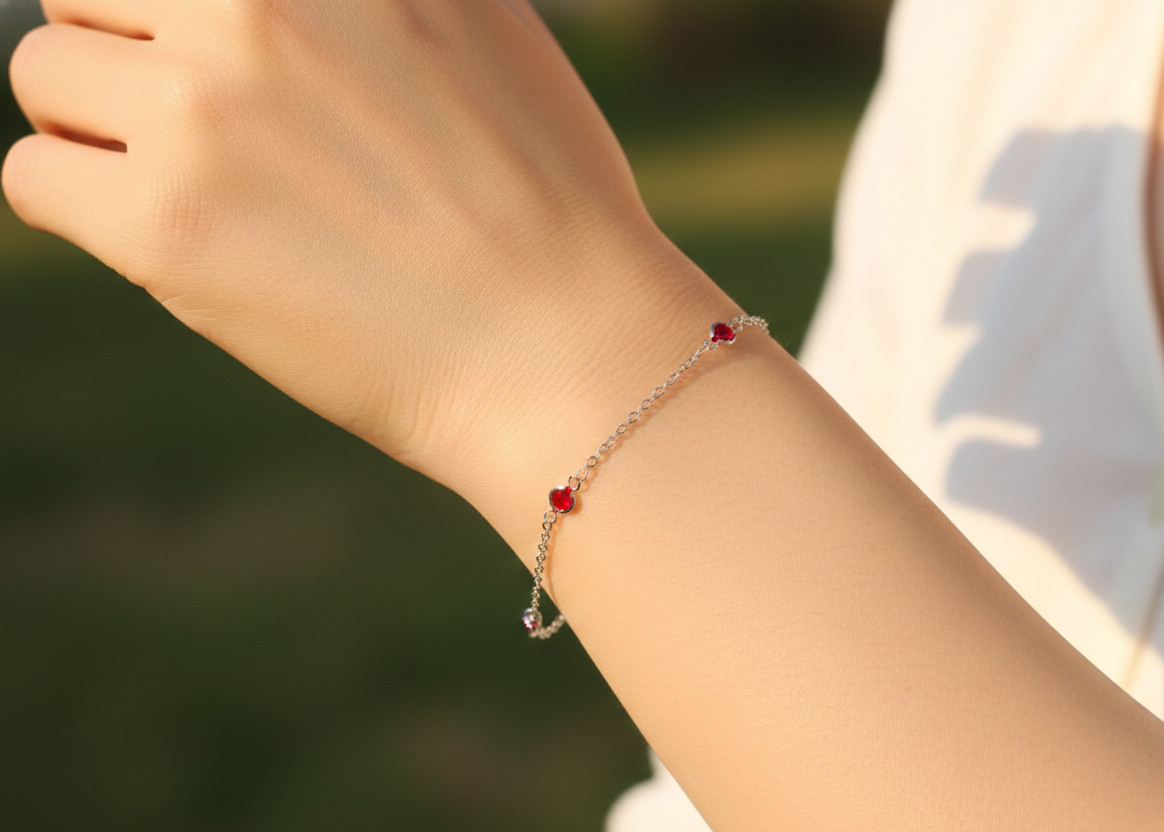 925 Silver Plated Ruby Bracelet Silver Tone Minimalist Chain Bracelet For Women gallery