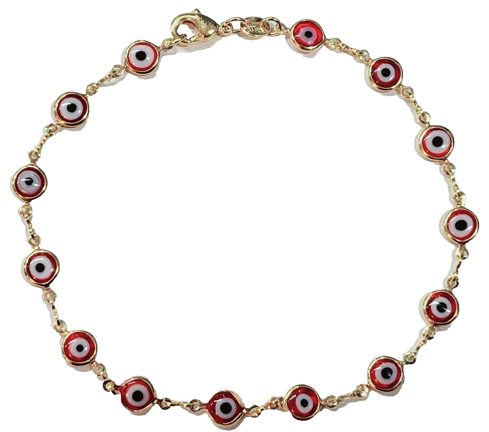 Evil Eye Bracelet Red Eyes 14k Gold Filled 7.5-inch-Long Good Luck # 21