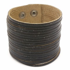 Black Leather Snap Button Bracelet with Wavy Stripes