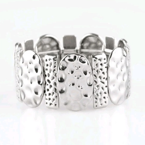 Paparazzi Cave Cache Silver Tone Bangle Bracelet, Metal Bracelet, Silver Color