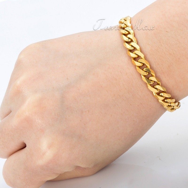 3/5/7MM MENS Womens Chain Gold Plated Stainless Steel Curb Link Bracelet 7-11" gallery