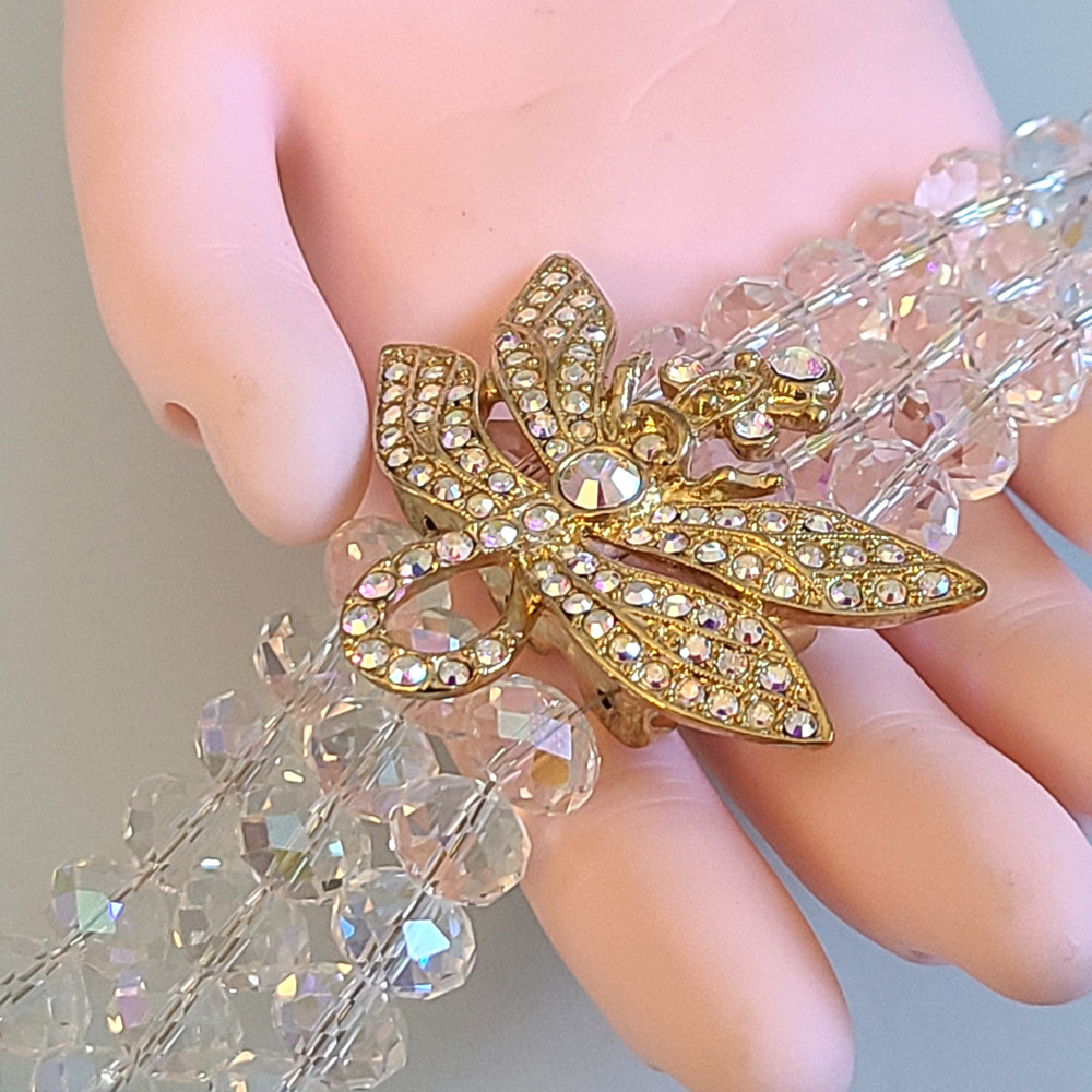 SALE Kirks Folly Dragonfly Desire 3 Strand Crystal Bracelet CLEAR AB'S 9 IN WOW