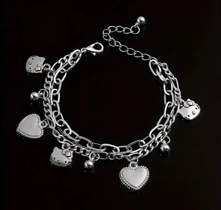Sanrio Silver Hello Kitty Multiple Charm Adjustable Fashion Fun Trendy Bracelet gallery