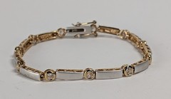 Silver Gold Flat Link Bracelet Inset Pave Crystal Rhinestone Tennis Bracelet