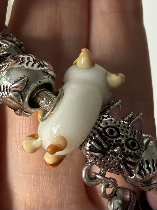 Trollbeads Authentic Cat Charm Bracelet White Diamond Glass Bead Pink Size 8 Set gallery