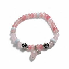 Women’s Fashion Stretch Bracelet Semi Precious Pink White Silver Tone