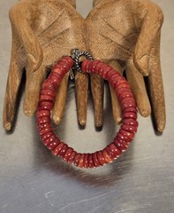 Red Coral Discs Beaded Bracelet 8 Inches