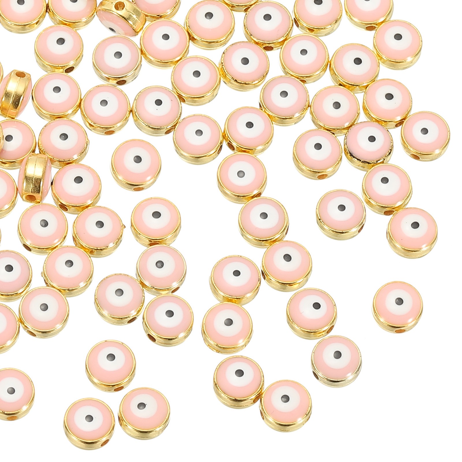60 Pcs 8mm Flat Round Evil Eye Beads with Golden Edge, Pink gallery