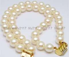 NATURAL 2 ROWS SUPERB 10-11MM JAPANESE AKOYA WHITE PEARL BRACELET 14KGP