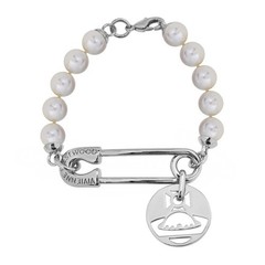 Faux Pearl Safety Pin Charm Bracelet Silver Tone Fashion Jewelry Women’s Gift