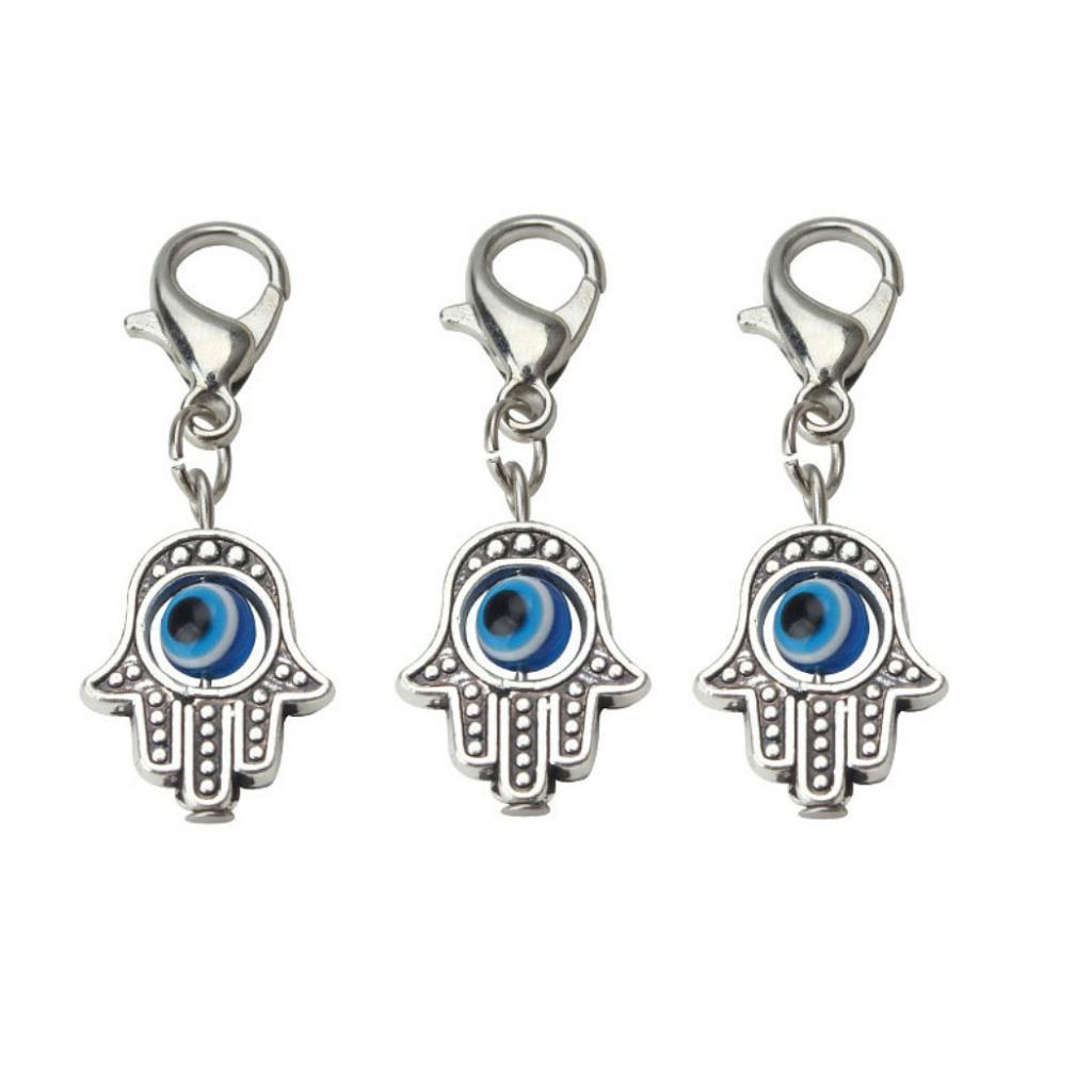 SET OF 3 TINY HAMSA HAND CHARMS Evil Eye Zipper Pull Clip On Lobster Clasp Lucky gallery