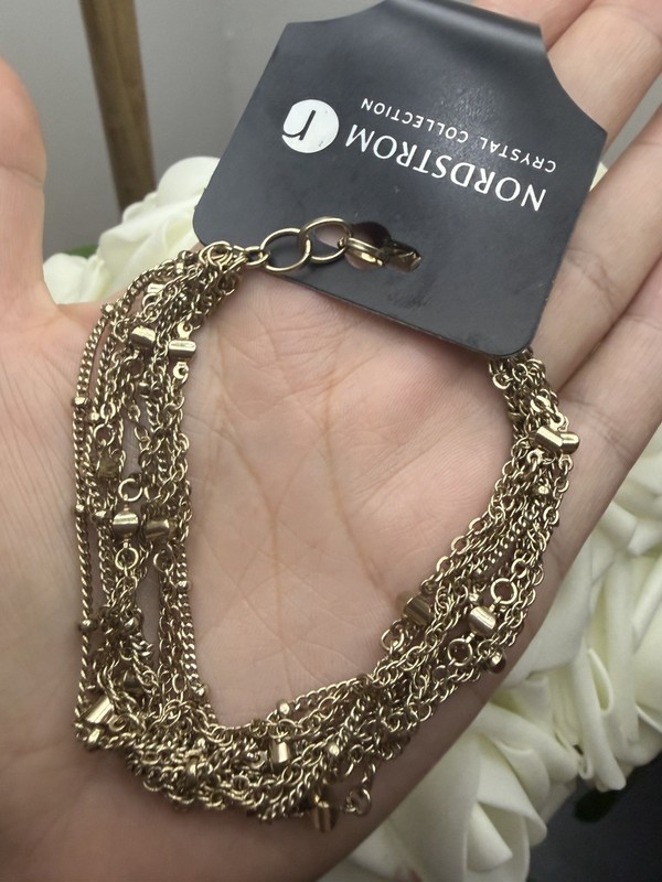 Nordstrom Crystal Collection Gold Tone Multi Strand Cable Chain Bracelet Lobster gallery