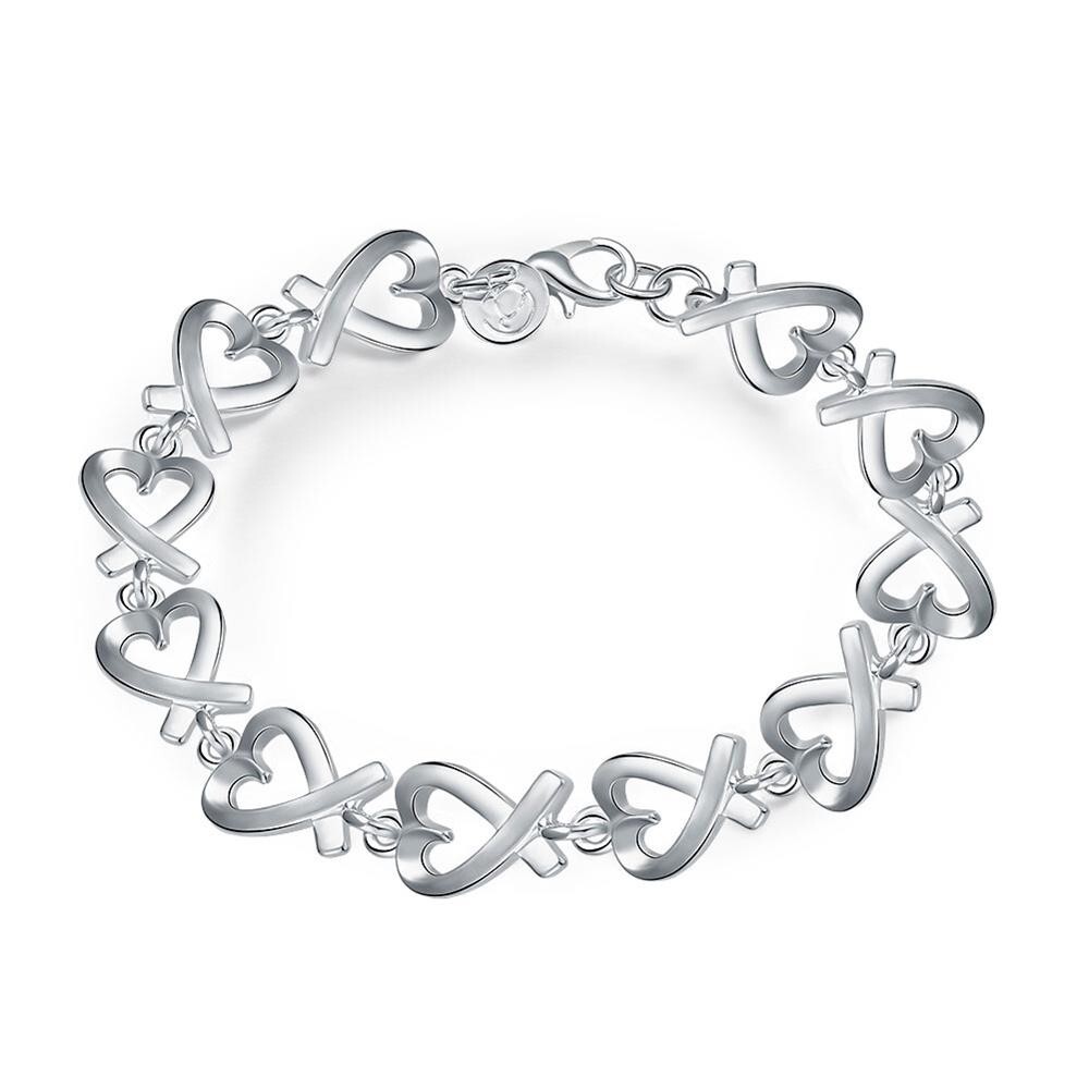 925 Sterling Silver Heart Bracelet Chain Link Ladies Love U Free Gift Bag
