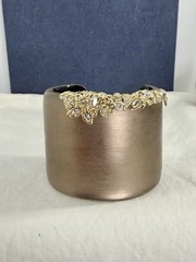 ALEXIS BITTAR Wide Champagne Beige Gold-Tone Clear Crystals Cuff Bracelet; Small