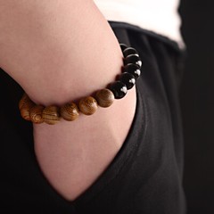Fashion Handmade Natural Stone Beads Wooden Charm Beaded Bracelet For Men Women