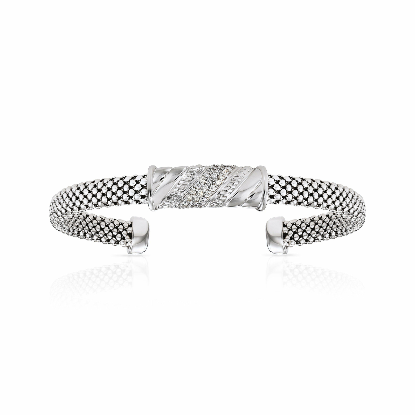 925 Solid Sterling Silver CZ Bar Italian Cuff Bracelet Slip On Bangle 6"-7" gallery