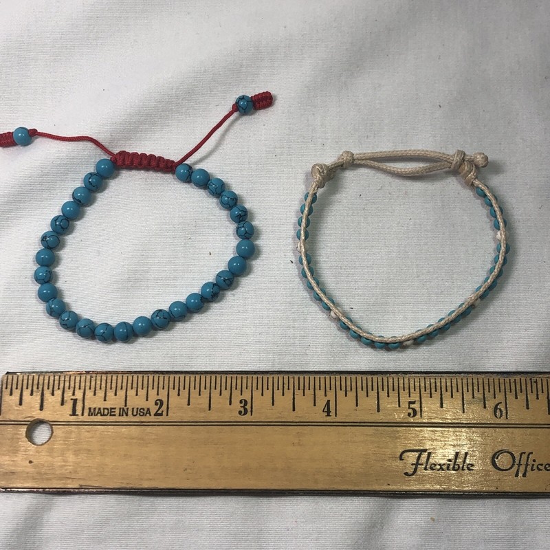 Set of 2 Handmade Natural Turquoise Gemstone Bracelet Beads 7"-9" Adjustable gallery