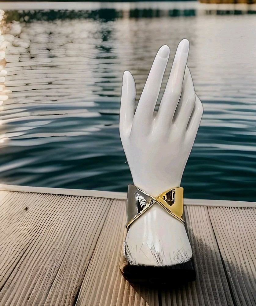 CHICO'S Fabuious Silver-Tone Gold-Tone Metal 7"Around 1/4 to 2" Wide Bracelet My