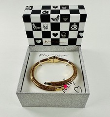 Betsey Johnson Book Smart Gold Tone Glitter Pencil Hinged Bangle Bracelet NWT