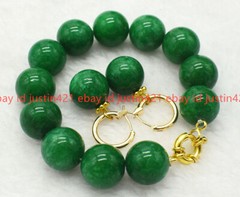 14mm Natural Green Jadeite Jade Round Beads Gemstone Bracelet Earrings Set 7.5″