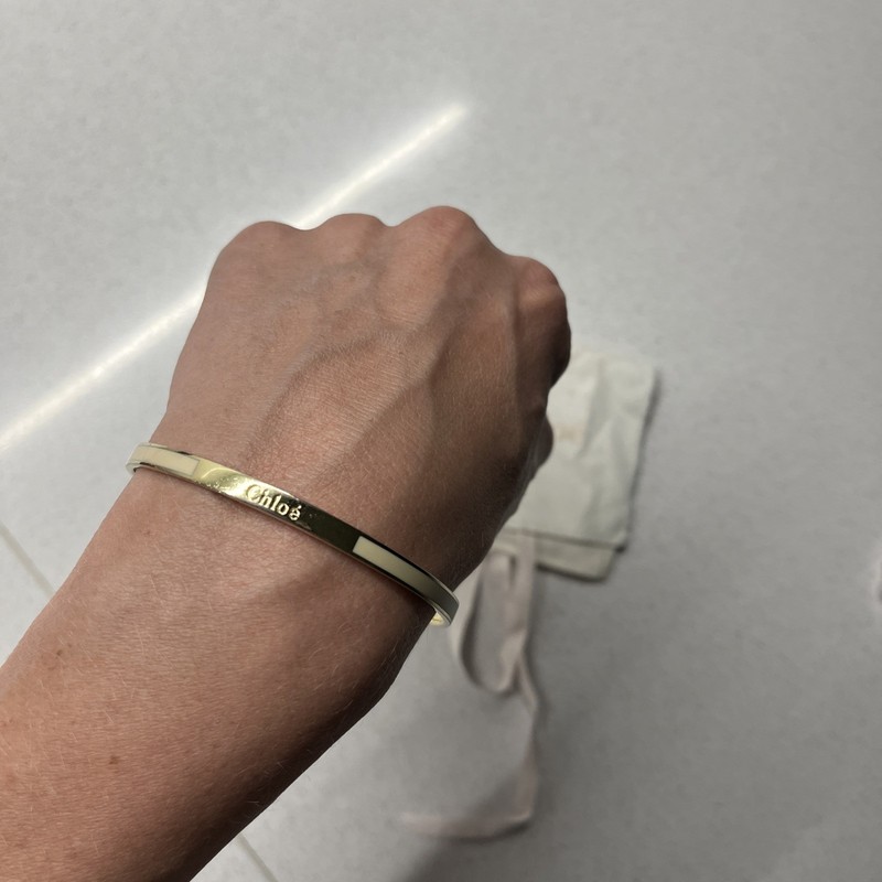 CHLOE cream & gold enamel bangle bracelet vintage (thin style) 21 x 6.5 x 0.5cm gallery