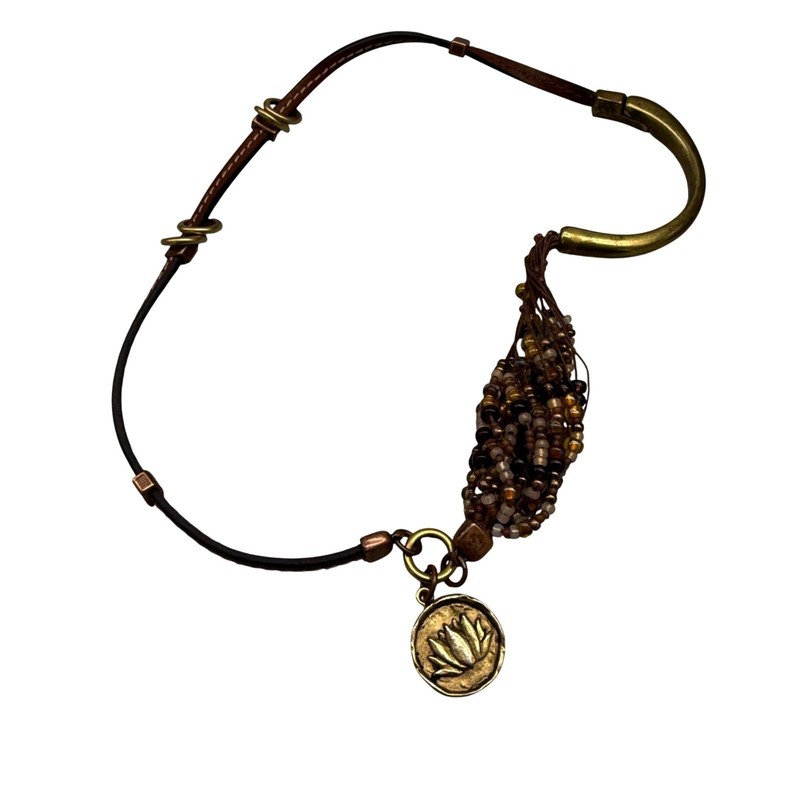 Bracelet Multi Strand Beaded Lotus Charm Leather Wrap Bohemian Gold Tone gallery