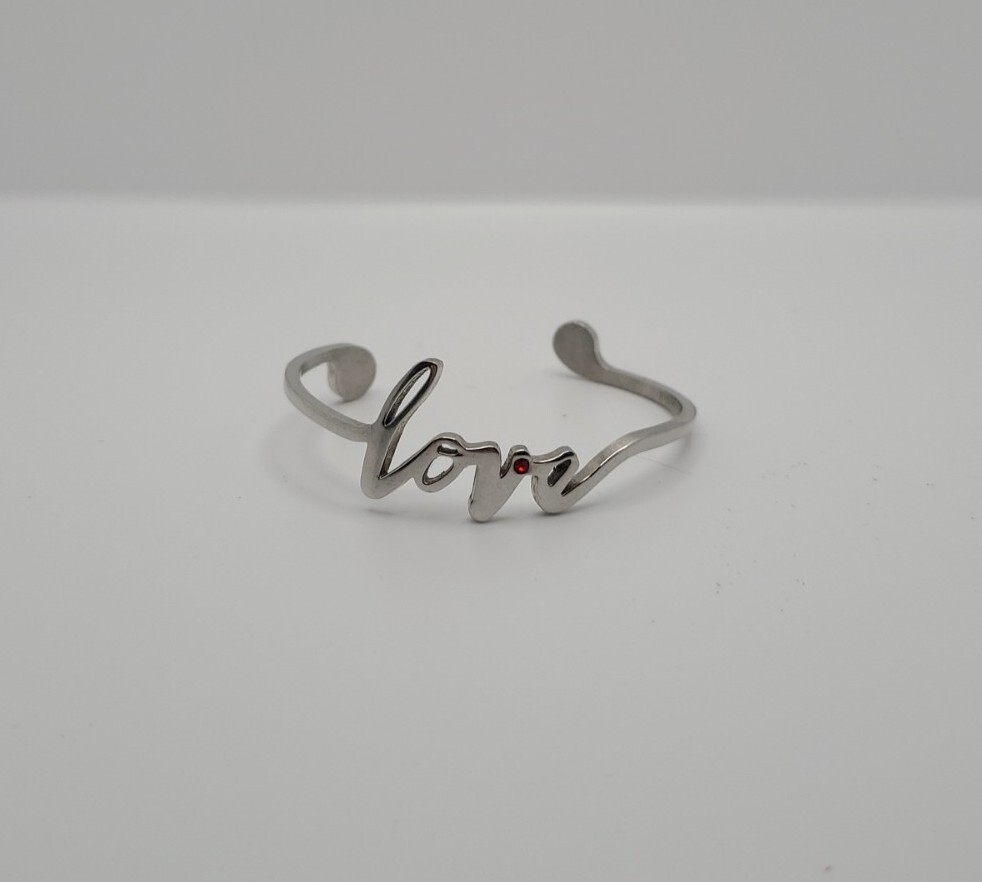 Rustic Cuff “Love“ Bangle Bracelet Red Stone Pre Owned Free Shipping gallery