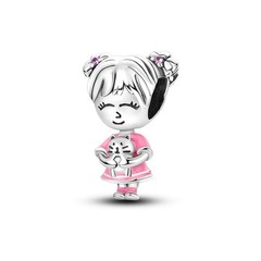   PANDACH 925 Sterling Silver Girl with Cat Pendant Charm For Bracelets Beads