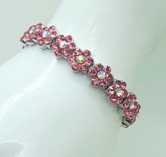 HANDMADE PINK & AB COLOR RHINESTON FLOWER SILVER SHAP STRETCH FASHION BRACELETS