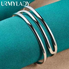URMYLADY 925 Sterling Silver Three Curve Bangle Bracelet For Women Charm Jewelry