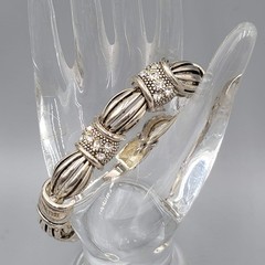 Embossed Panel Rhinestone Bracelet Silver Plated 7.5″