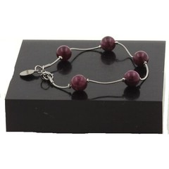 Stainless Steel Bracelet 5 Garnet Beads 8 Mm. Made In France