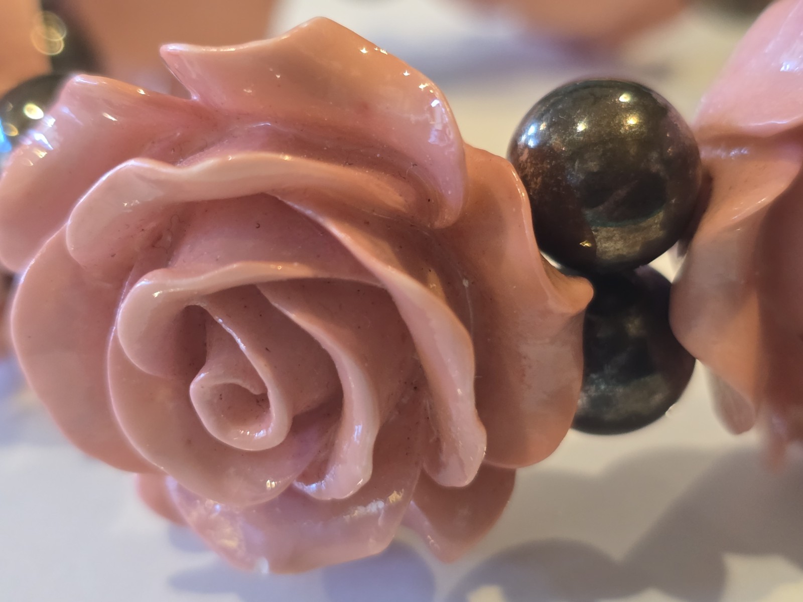 Pink Rose Stretch Bracelet Resin Flower Beaded Statement Bracelet Cottagecore gallery
