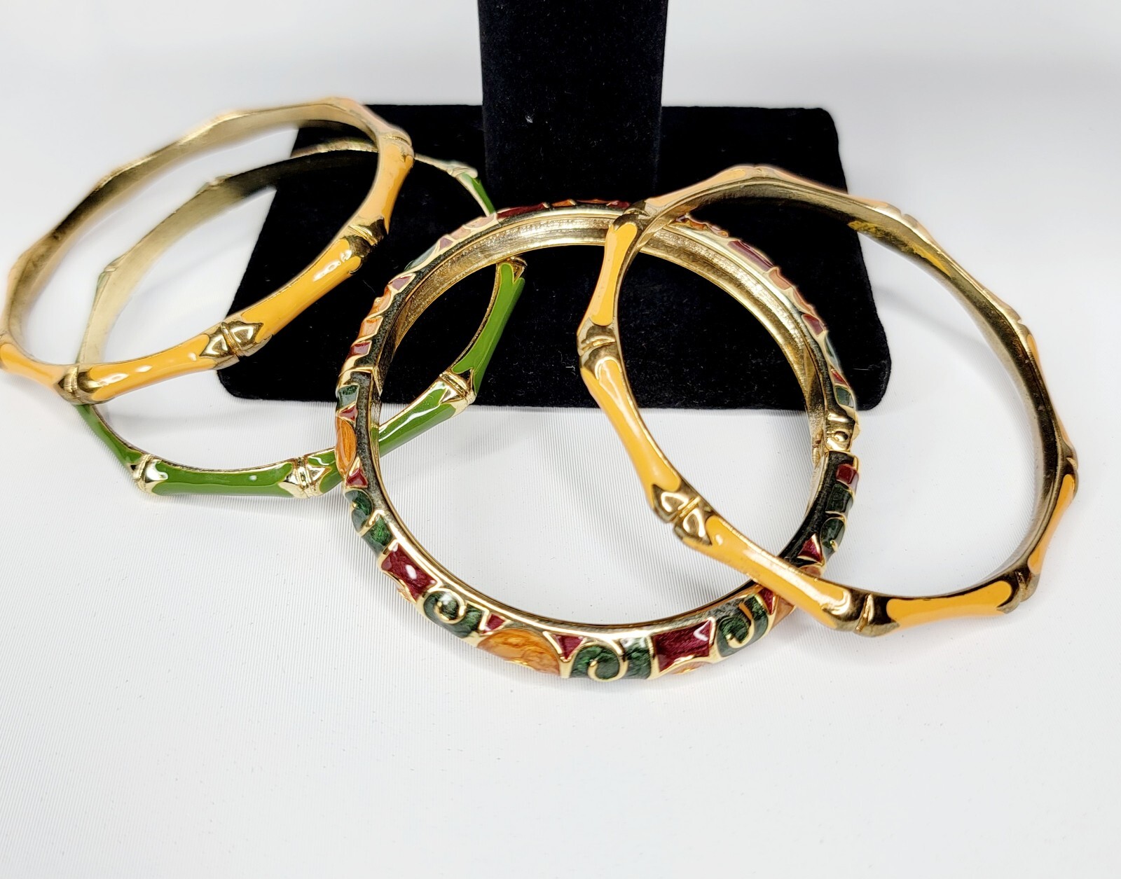 Gold Tone Bangel Enamel Hinge Multicolor Bracelet Fashion Jewelry Set 4 gallery