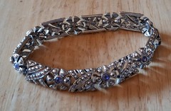 Jewelry Art Deco Style Silver Tone Faux Marcasite Purple Rhinestone Bracelet