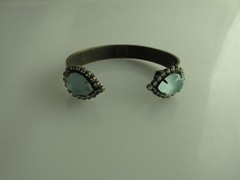 Loren Hope Cuff Bracelet Blue Rhinestone Antique Brass Tear Drop