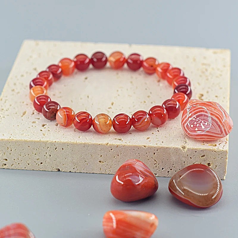 Natural Carnelian 8mm Elastic Beaded Bracelet Healing Reiki Energy Handmade Gift gallery