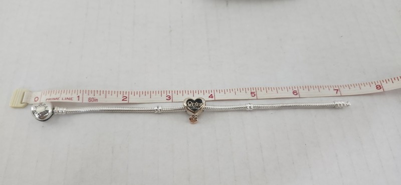 PANDORA Moments Sterling Silver Bracelet with Heart Clasp & Sister Charm. 7 Inch gallery