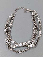 Boho Silver Tone Multi Chain Bracelet Adjustable 8-10″ White Faux Stone Triangle