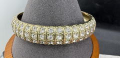 Gold Tone Bangle Bracelet Clear Rhinestone Chunky 8.5″
