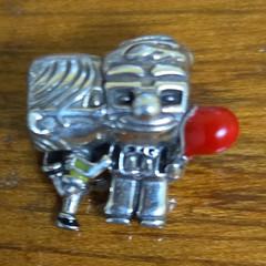 Silver Tone Couple Bead Charm – Love Theme Red Heart Metal Charm