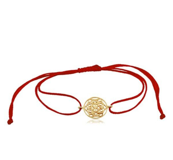 Flower Of Life 925 Sterling Silver 18K Gold Plated Red Thread Bracelet Jewelry