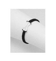 Dog Bone Glass Crystal Black Woven Adjustable Fashion Wristband Bracelet