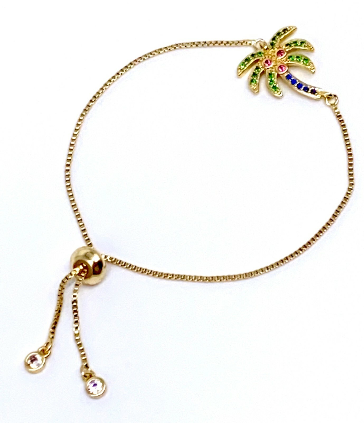 Bolo Bracelet Adjustable Box Chain Sliding Bead Colorful Palm Tree Connector gallery
