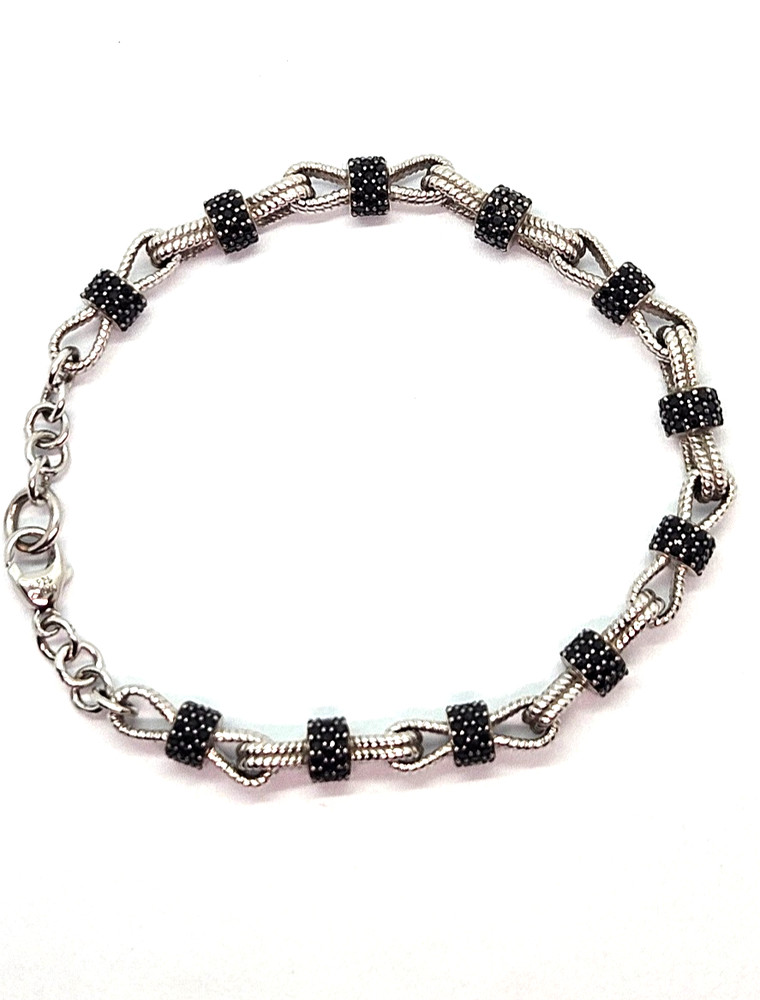 QVC BLACK SPINEL Pave Set & Sterling Silver Bracelet Bow Tie Links 8" adj.
